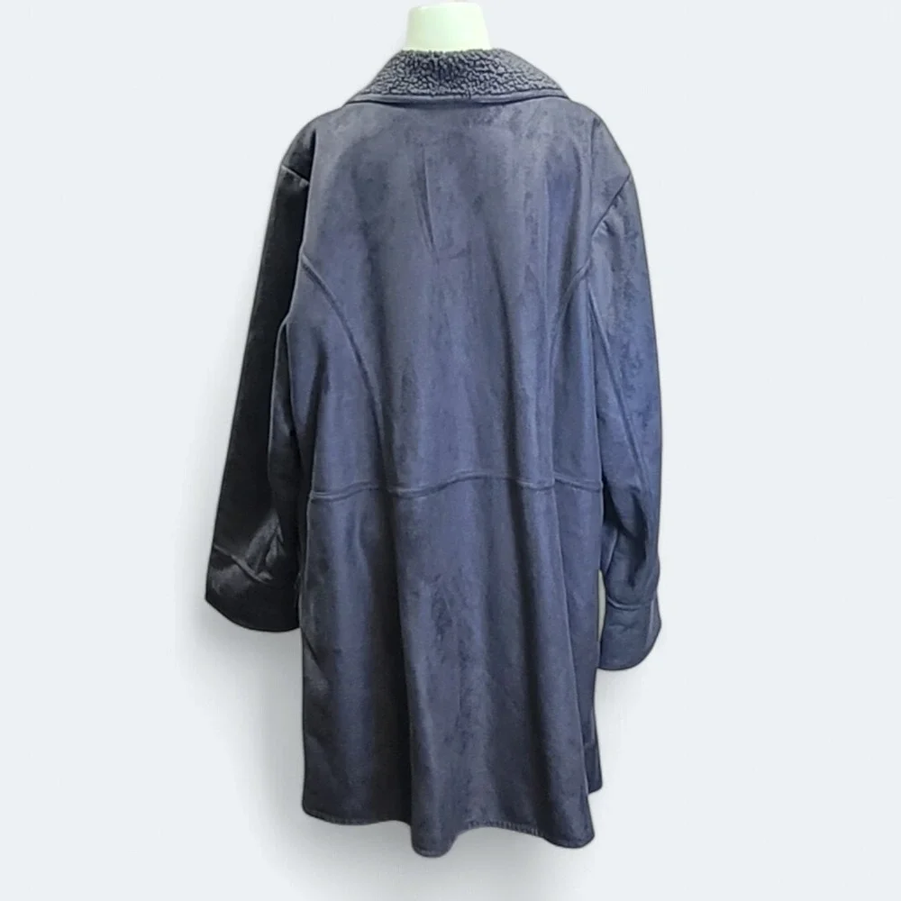 Denim & Co Coat Size 2XL Women's Grey Long Faux Suede & Sherpa Lined